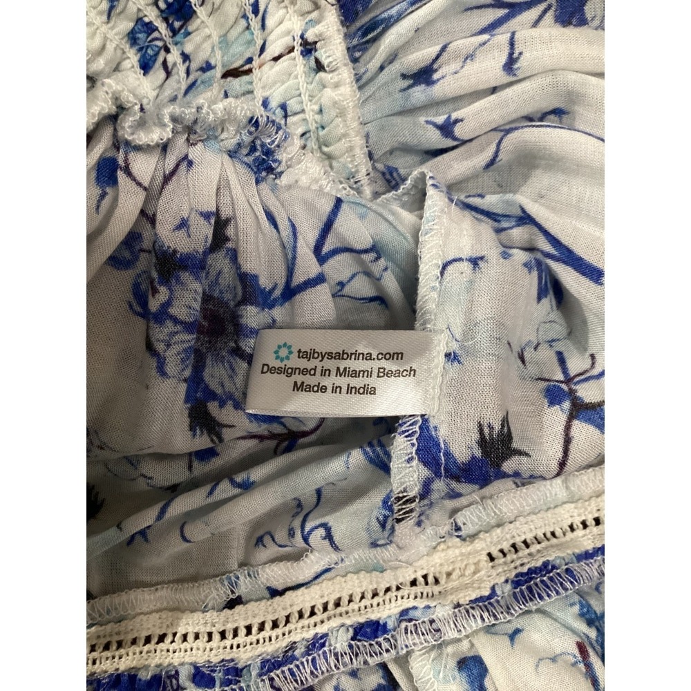 TAJ by Sabrina Crippa Blue Floral Boho Tiered Mini Dress S - Picture 7 of 9